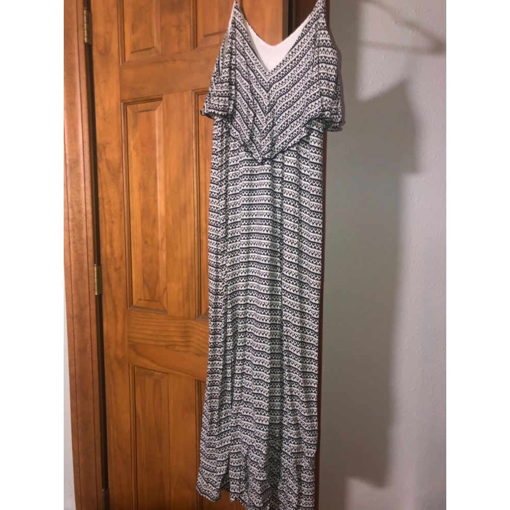 Navy and white maxi dress